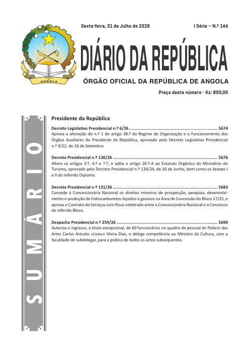 Primeira página do Diário da República n.º 144