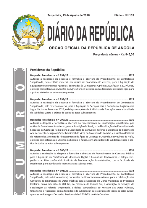Primeira página do Diário da República n.º 153