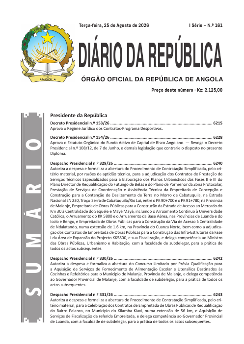 Primeira página do Diário da República n.º 161